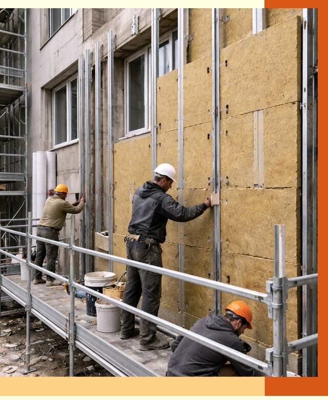 Утепление вентилируемого фасада в Бирске от 5821 руб/м2 — монтаж и утепление вентфасад | ТепломастерБрк